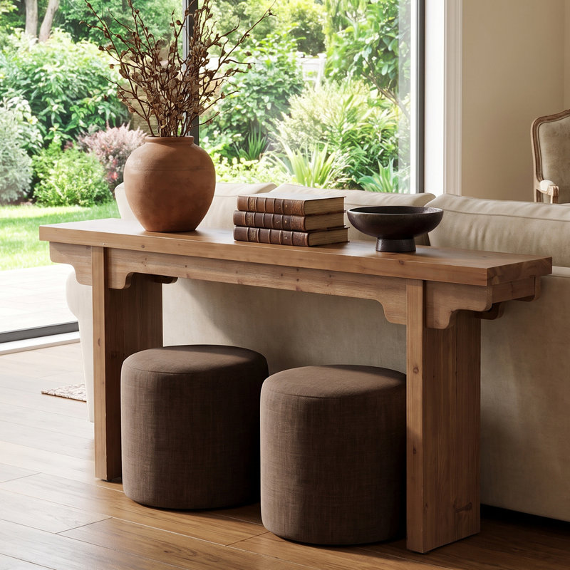 Console de 63 po en bois massif, table d'entrée pour salon