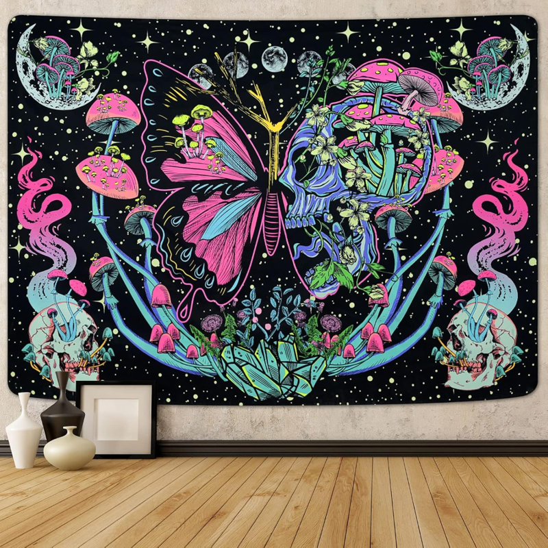 UV Reactive Mushroom Butterfly Tapestry