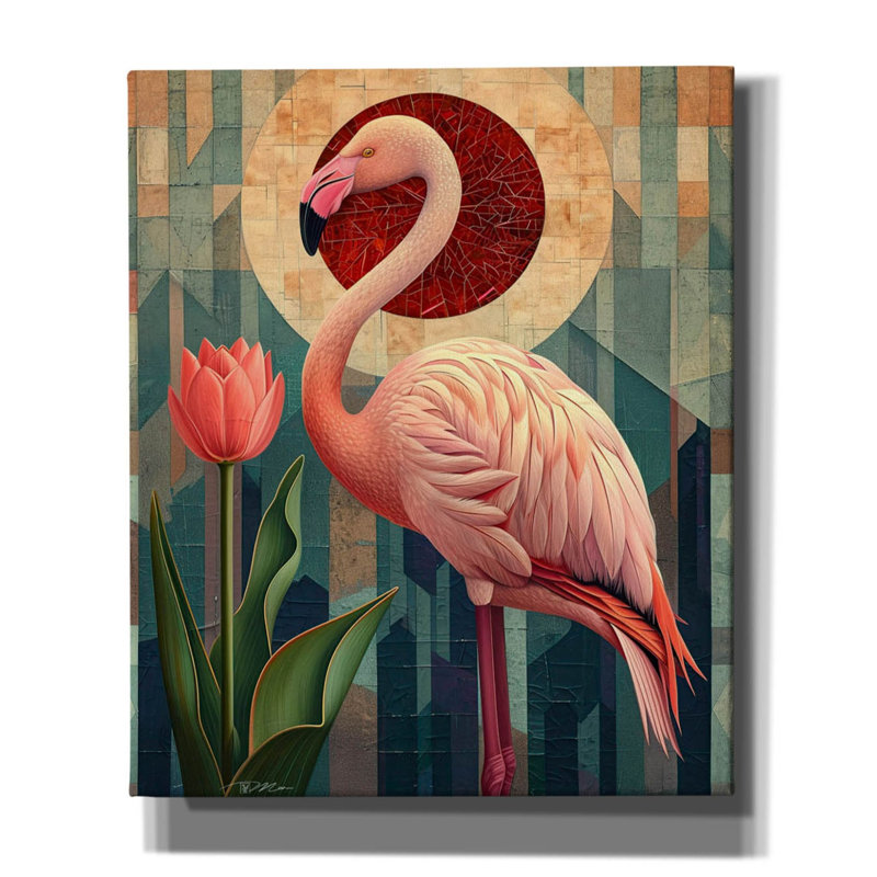 «Flamingo and Tulip Abstract 1» par Momart, art mural sur toile, H 24 po x l 20 po x P 0,75 po