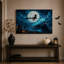 «Witch Flying Over Haunted Train Under Full Moon», art mural sur toile-1687357818