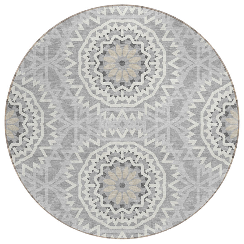 Kawtar Washable Geometric Indoor / Outdoor Rug, Round 8'