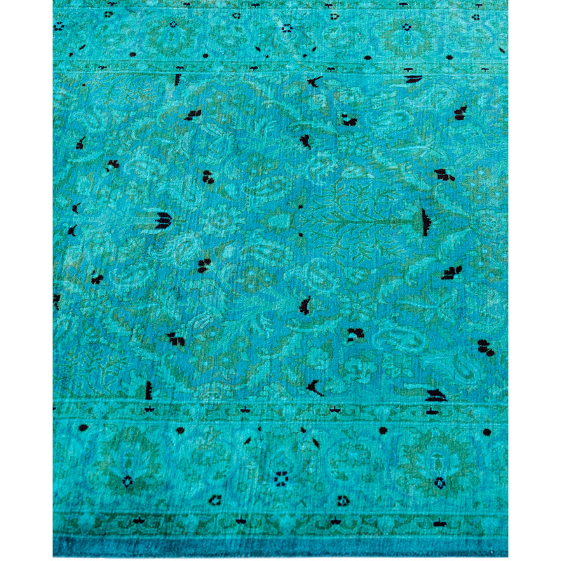Overdyed Hand-Knotted Wool Modern-Contemporary Green Area Rug 3' 1" x 5' 1"