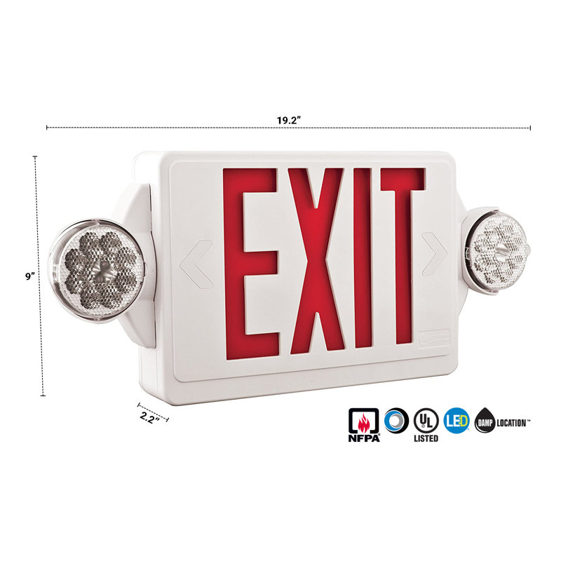White LED Exit and Emergency Light Combo with Red Letters
