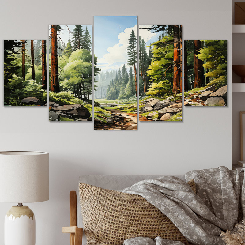 «Redwood Majesty Tree Forest II», reproduction sur toile - 5 panneaux
