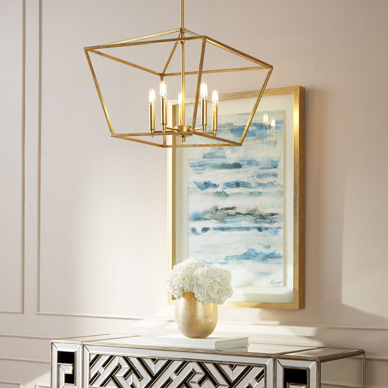 Lustre lanterne 5 lumières Arletta, Feuille d'or