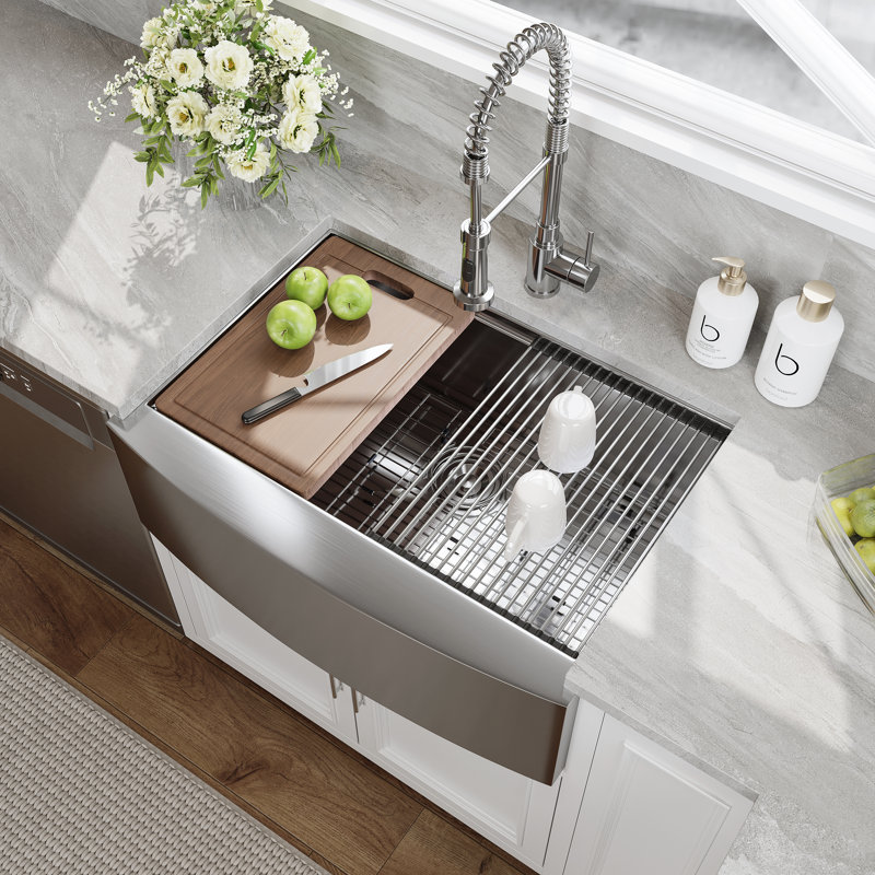 Évier de cuisine à cuve simple en acier inoxydable avec station de travail L 30 po x l 22 po Marjorie