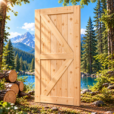 Barn Door, 20-60 in Unfinished British Brace Barn Door/Modern Style/Solid Wood/Simple Assembly is Required/Without Sliding Hardware 