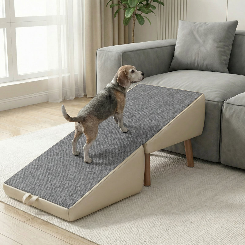 Rampe pour animaux de compagnie avec repose-pieds pliable, rampe antidérapante pour chien pour lits et canapés, Brun