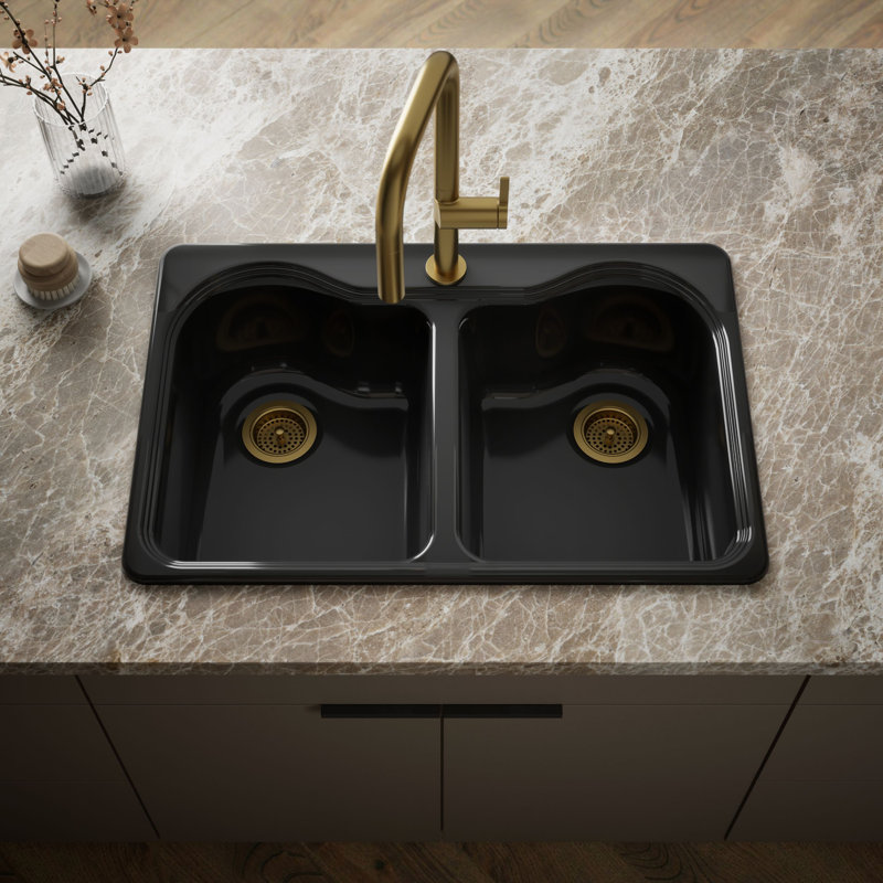 Hartland 33" L x 22" W x 9-5/8" Double Basin Drop-In Kitchen Sink, 3 Hole, Thunder Grey