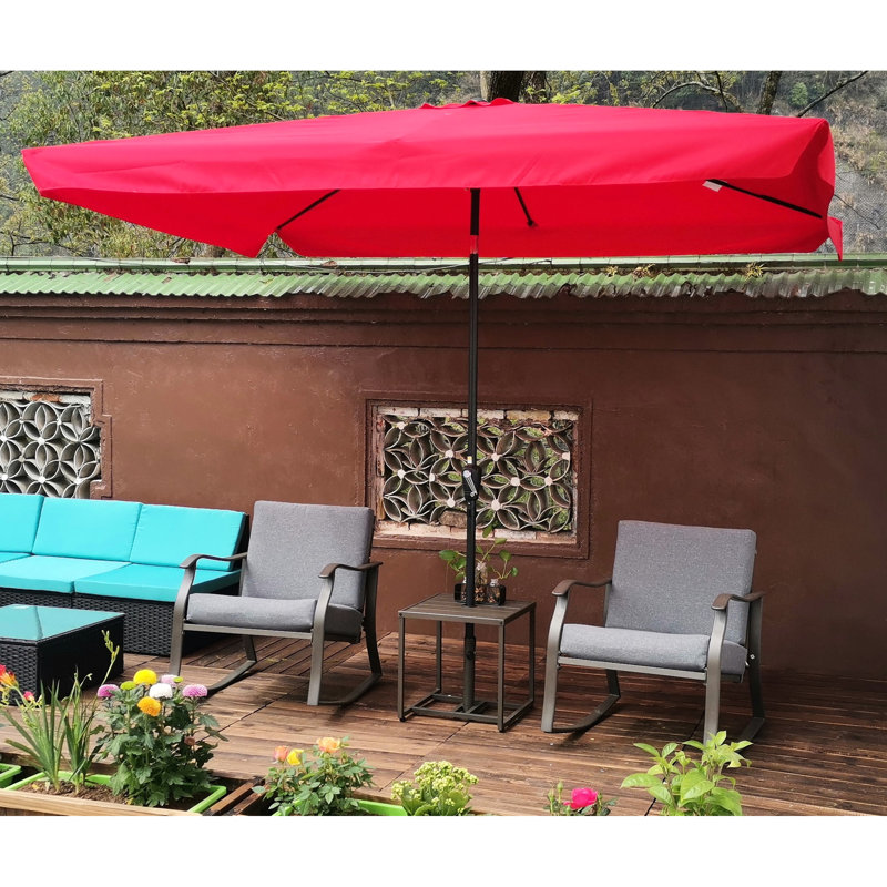 Parasol rectangulaire 10X6.5Ft avec nervures robustes - rouge pour parasol d'extérieur, Rouge