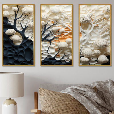 «Abstract Coral Flowers Collage I» - ensemble d'impression d'art mural corail sous l'eau