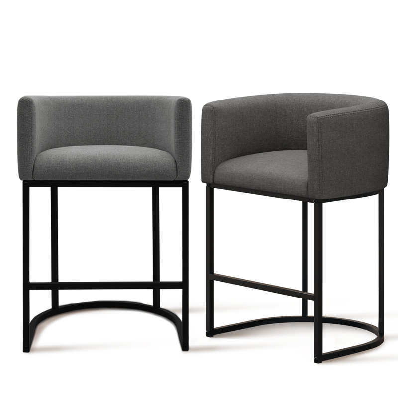 Upholstered Counter Stool with Metal Frame, Carbon Gray