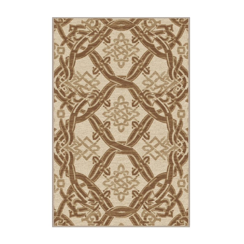 Machine Washable Arverne Classic Trellis Rug in Beige – Beige Binding, 6x9