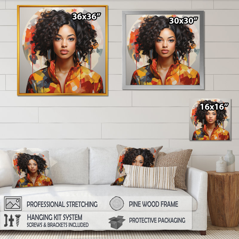 «Vibrant Essence Beautiful», art mural africain, Cadre flottant noir, H 16 po x l 16 po x P 1 po
