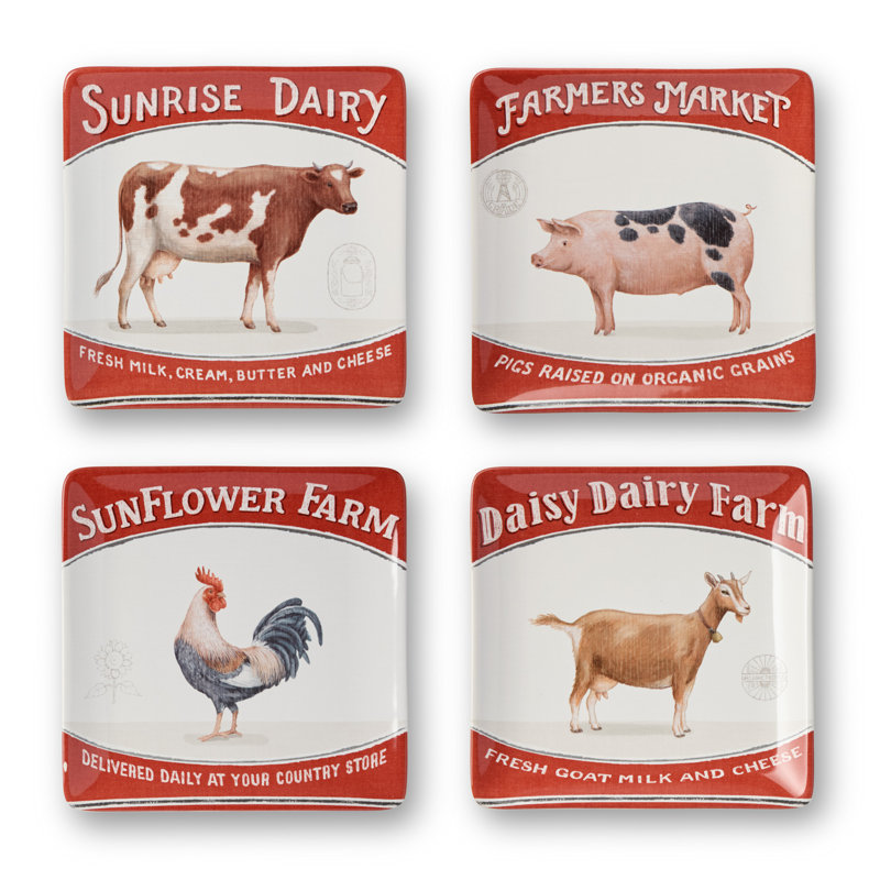 Ensemble de 4 assiettes à salade Vintage Farm
