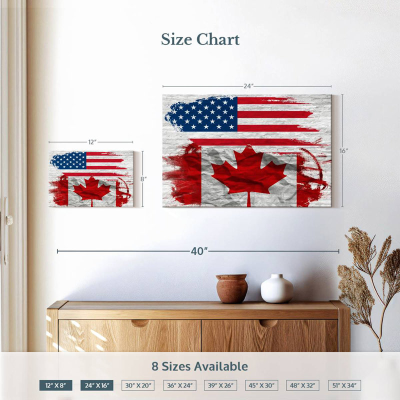 Drapeau des États-Unis et du Canada à Borges, H 16 po x l 24 po