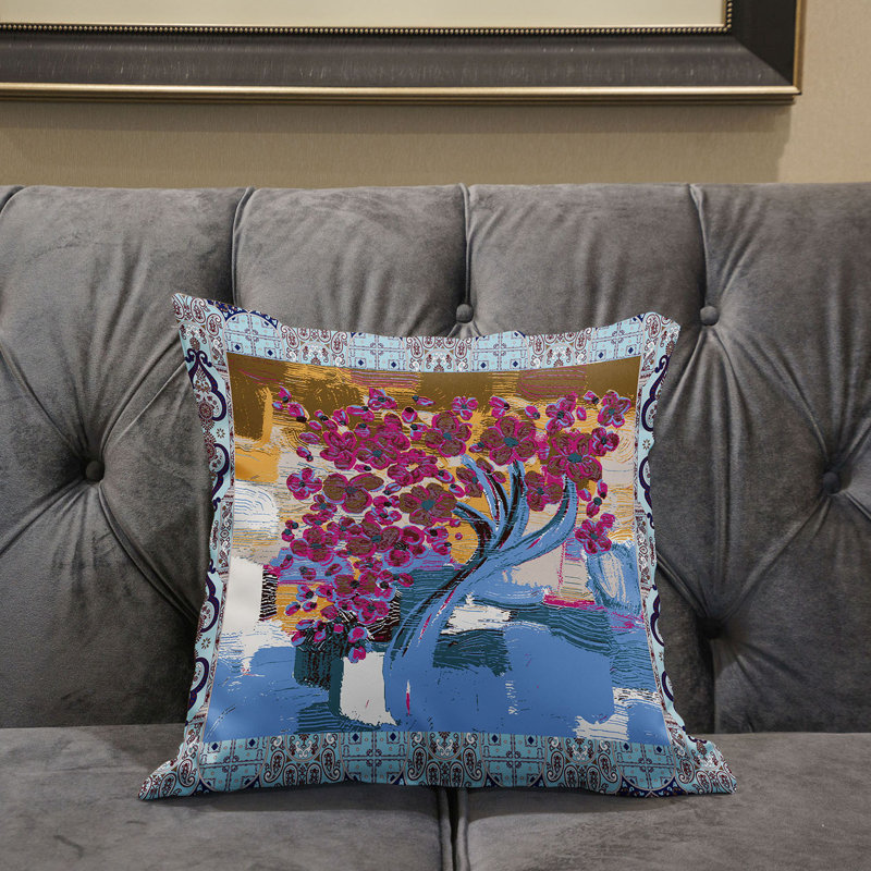 Housse et insert de coussin carré en polyester intérieur / extérieur, 18 po x 18 po, Bleu ciel / rose