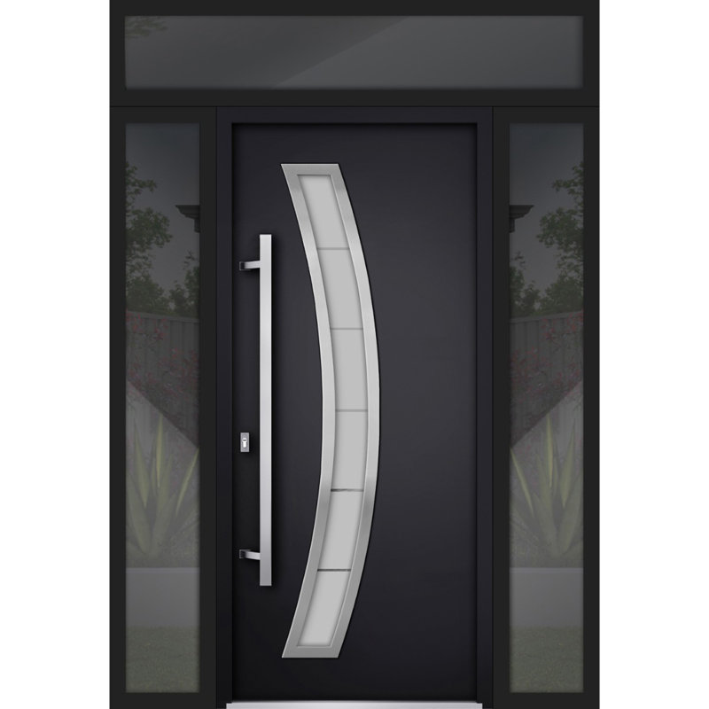 Deux 96'' Front Entry Doors, Black, Left Hand/Inswing, 96" H x 60" W x 3.25" D