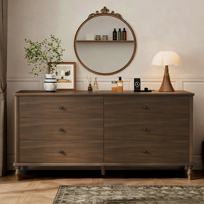 Commode double 6 tiroirs en bois, Brun foncé