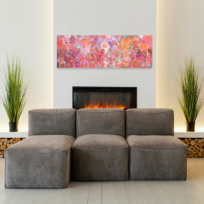Parmi les roses, art mural abstrait coloré, printemps et été contemporain, H 48 po x l 16 po