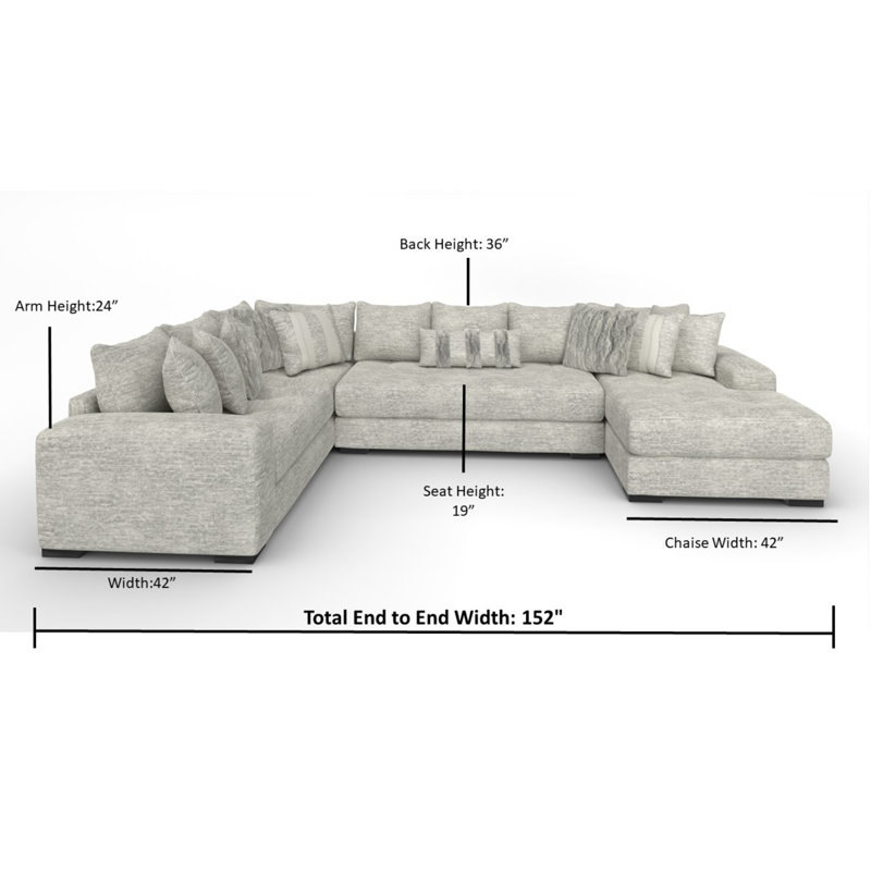 Doneshia 3-Piece Upholstered Teddy Bear Soft Fabric Sectional with Chaise Includes all Pillows as Shown