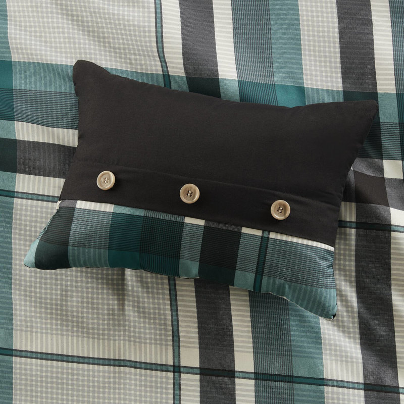 Édredon en microfibre 9 pièces pour grand lit et drap en tissu écossais noir sarcelle - preuve, housse lavable à la machine