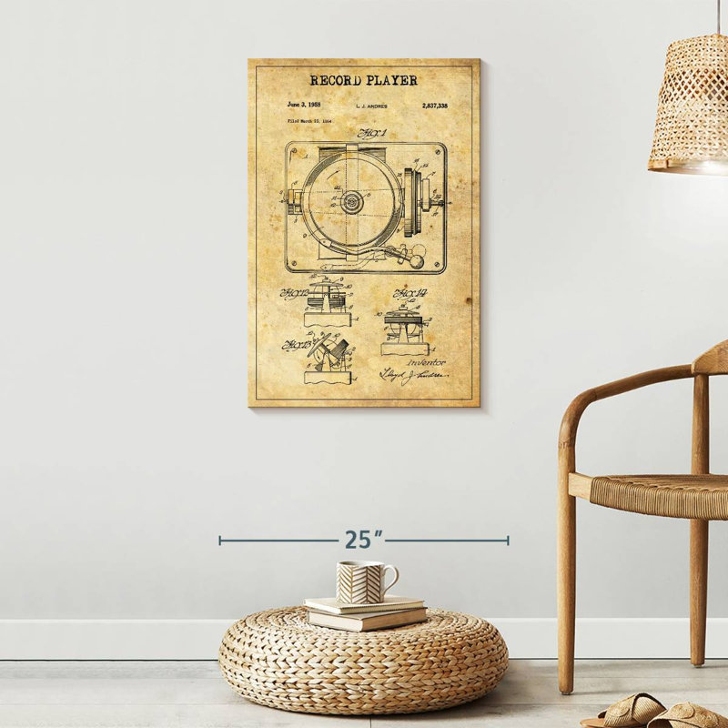 Disque tourne-disque brevet sur toile, H 30 po x l 20 po x P 1,25 po