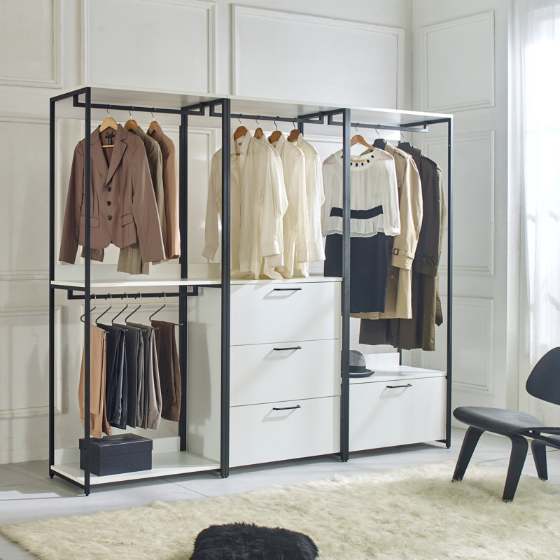 Kennyth 31.5" W White Freestanding Wood and Metal Walk in Closet with Three Drawers