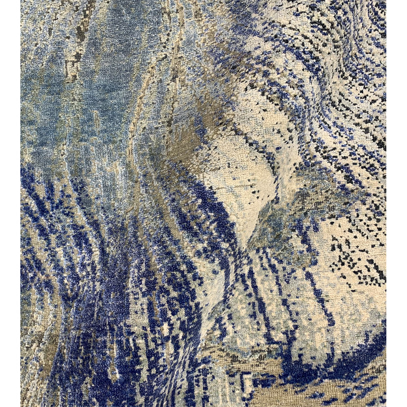 Tapis gris / bleu / ivoire de haute qualité noué à la main Canterbury, Rectangle 9 pi x 12 pi