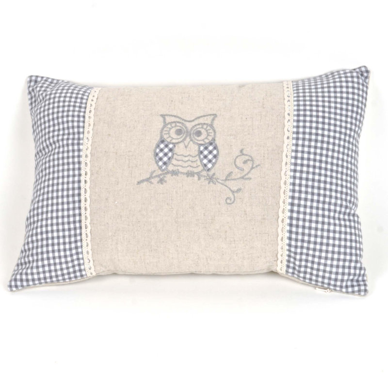 Coussin rectangulaire en lin, hibou, Forme rectangulaire, H 11 po x l 16 po
