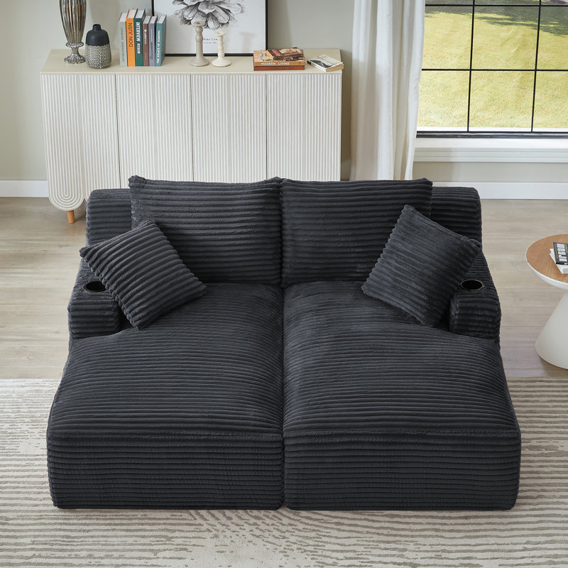 Méridienne double compressible avec porte-gobelets, Gris foncé