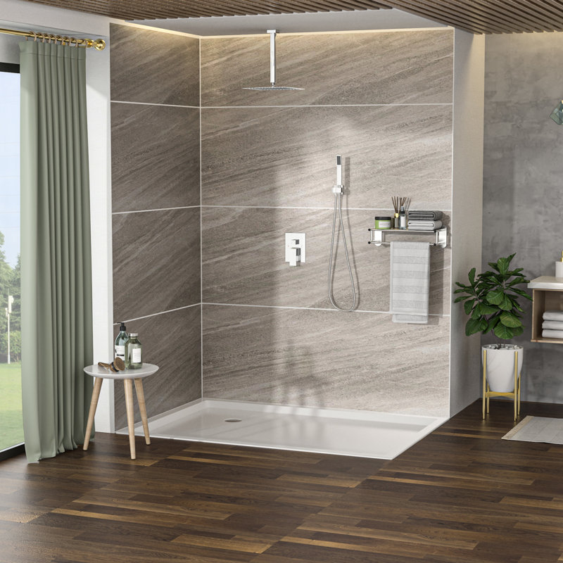 Ensemble de pomme de douche - Fixation au plafond carrée double de 16 pouces avec valve équilibrée, pluie et installation à la main facile à installer pour éliminer la graisse