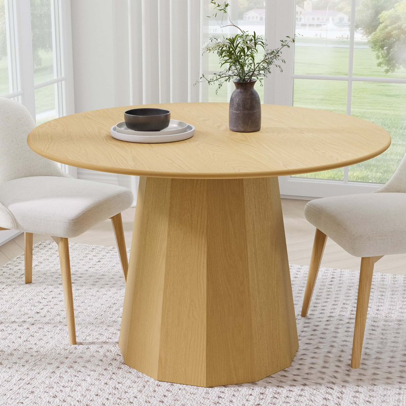 Solid Wood Dining Table Round Pedestal Kitchen Table, Oak, 30”H x 46”L x 46”W