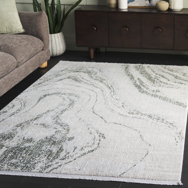 Tapis vert / ivoire Geonwoo 590, Rectangle 5 pi 3 po x 7 pi 6 po