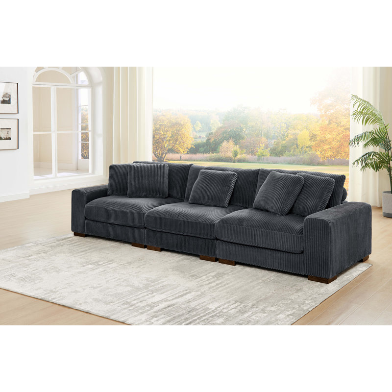 Kijuana Square Arm Sofa with Reversible Cushions, Cream, 33" H x 124" W x 43.5" D, 3