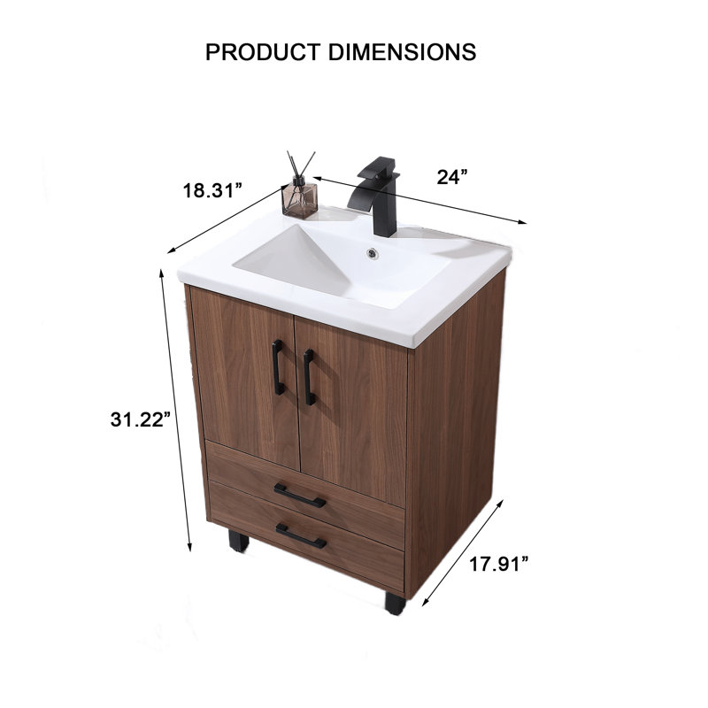  Ensemble de meuble-lavabo sur pied simple 24 po avec lavabo en céramique Khtoura