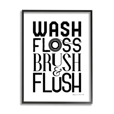 «Bathroom Bathroom Conditions Wash Floss Brush Flush Minimal Text Gray Farmhouse»