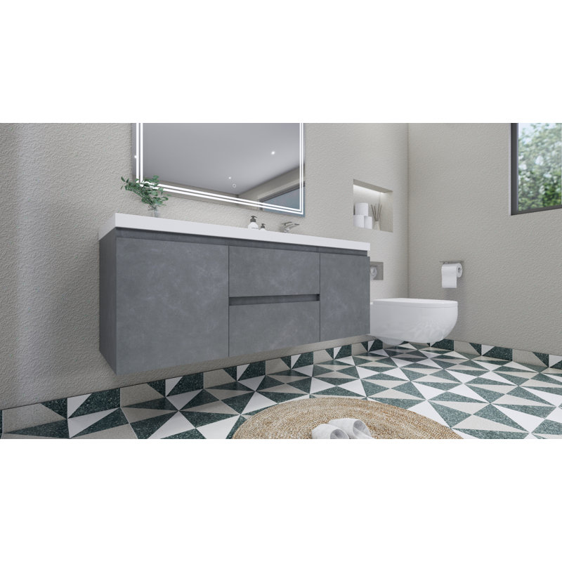 Single Bathroom Vanity with Acrylic Top, Cement Gray