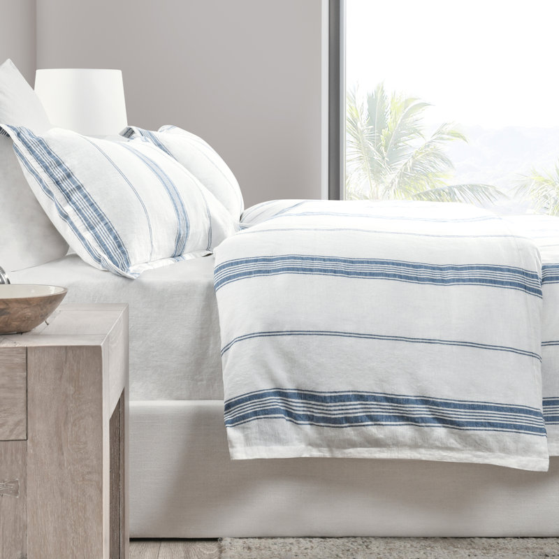 Brooke Duvet Cover, Queen Duvet Cover, White/Blue Striped