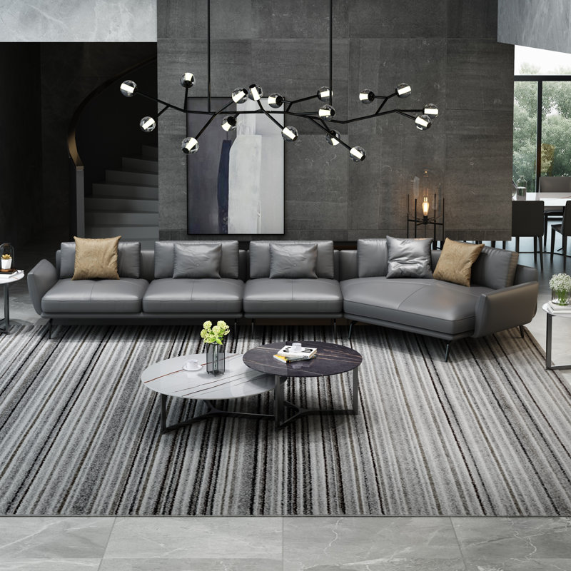 Galaxy Sectional, Smokey Gray Genuine Leather, Right Hand Facing