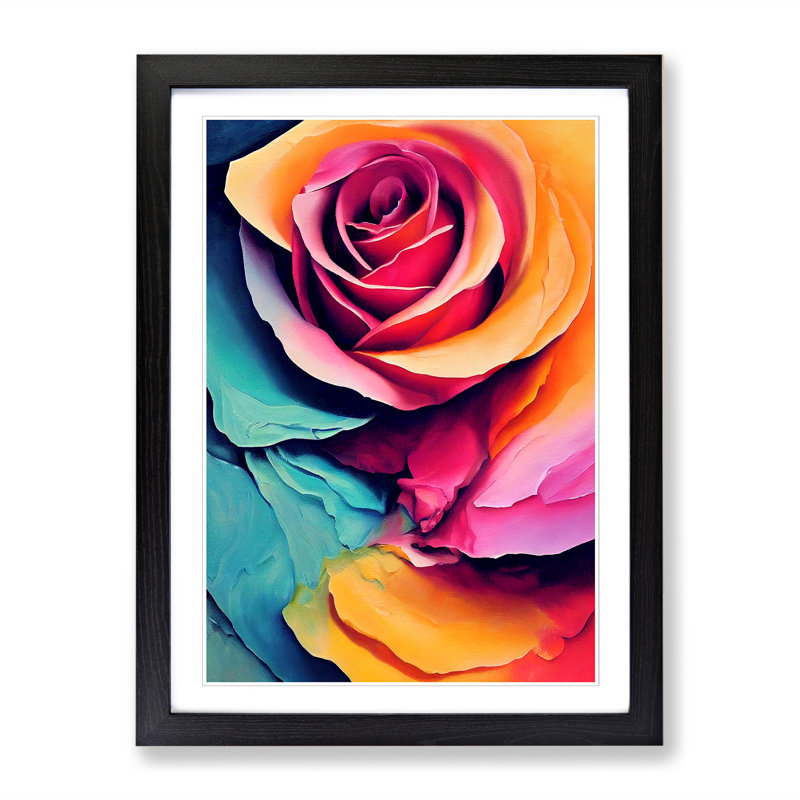 Rose Flower Painting Vol.5 - Single Picture Frame Print, 64cm H x 46cm W x 2cm D, Oak