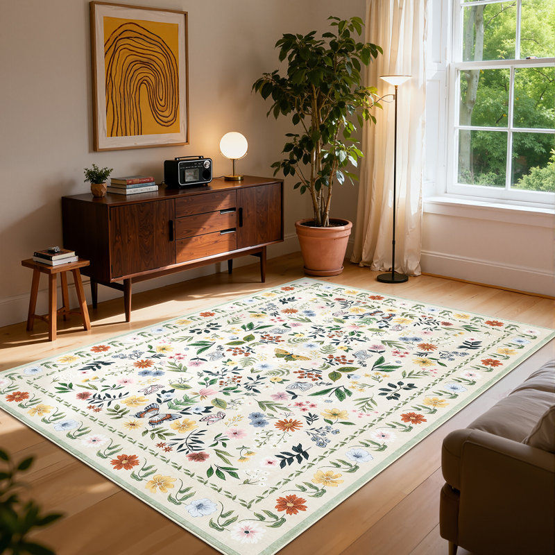 Area Rugs Washable Scalloped Butterfly Area Non-Slip,Mark Resistant,Collapsible,Accent Carpet for Living Room,Bedroom,Nursery,Dining Room,Office