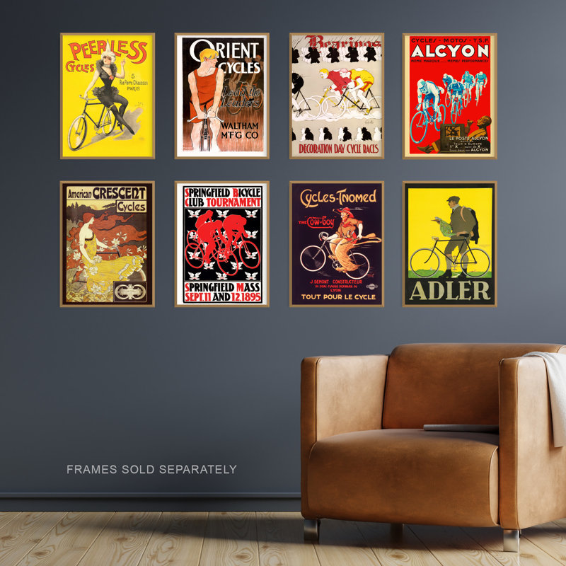 Collection Of Vintage Cycling Bicycle Bike Adverts 8-Piece Set Unframed Wall Art Prints Bathroom Bedroom Aesthetic French British American