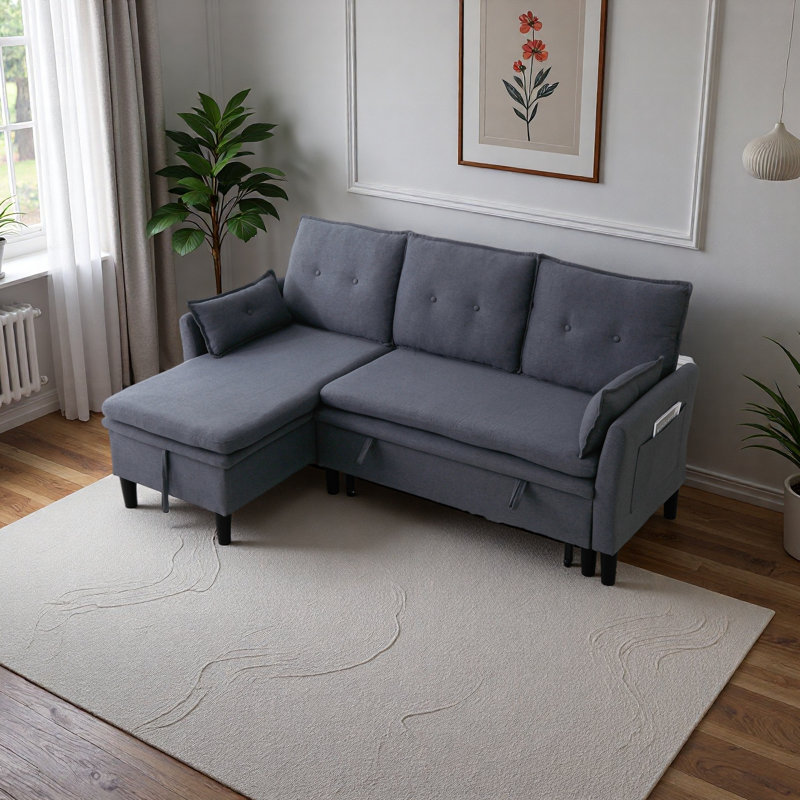 L-Shaped Reversible Chaise Sectional Sofa, Dark Gray Linen