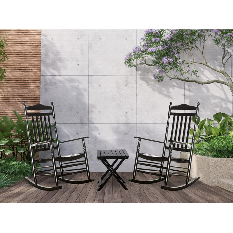 Ensemble de chaises berçantes d'extérieur avec petite table d'appoint pliable pour porche bistro 3 pièces Atie, Noir