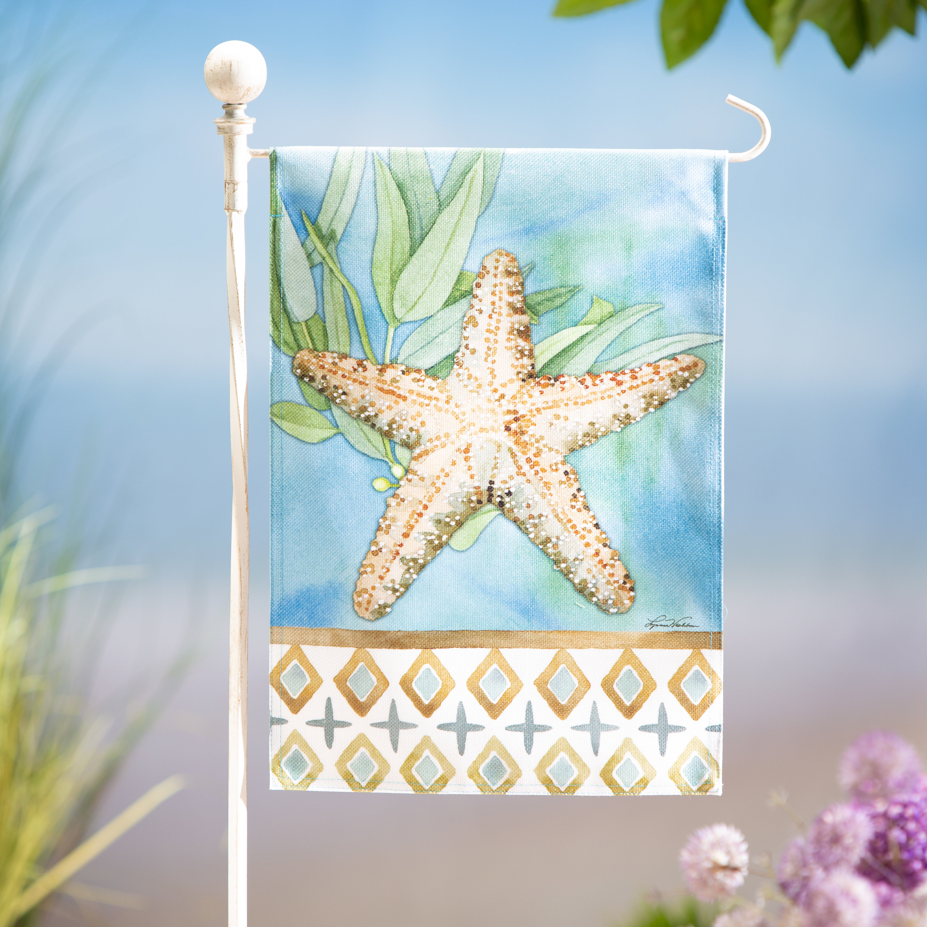 Beachcrest Home™ Coastal Starfish Burlap Garden Flag | Wayfair
