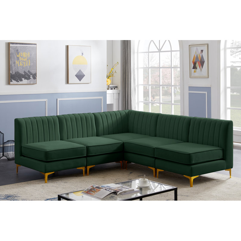 Canapé modulaire réversible en velours de 85,5 po de largeur Enson, Velours vert