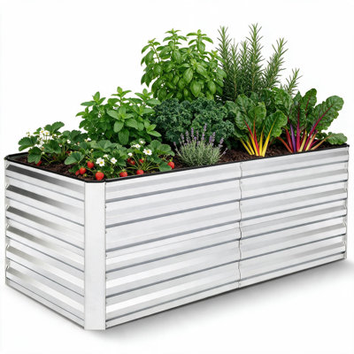 8 ft x 4 ft Galvanized Metal Outdoor Raised Garden Bed Planter Box for Vegetables, Fruits
