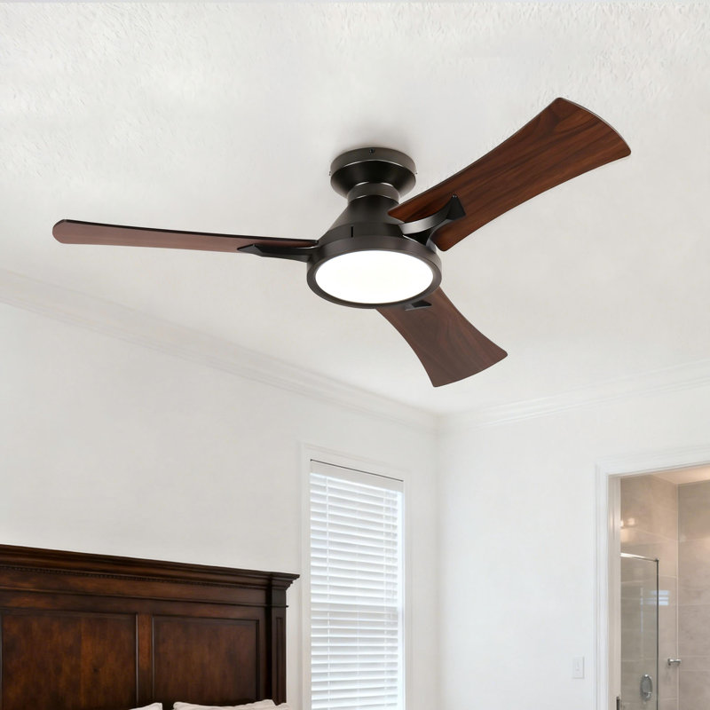 42 In. Black 3 Plywood Blades Flush Mount Standard Ceiling Fan With Full Spectrum Led Light And Remote