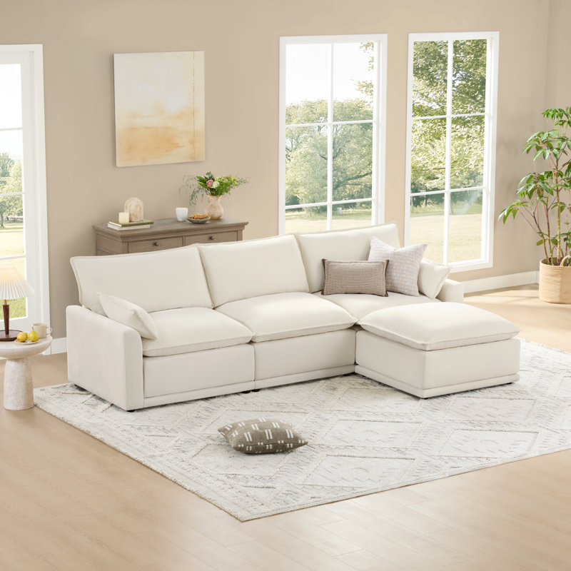 Canapé modulaire surdimensionné en L 112,5 po Cloud, H 35,8 po x l 112,59 po x P 66,9 po, Polyester crème
